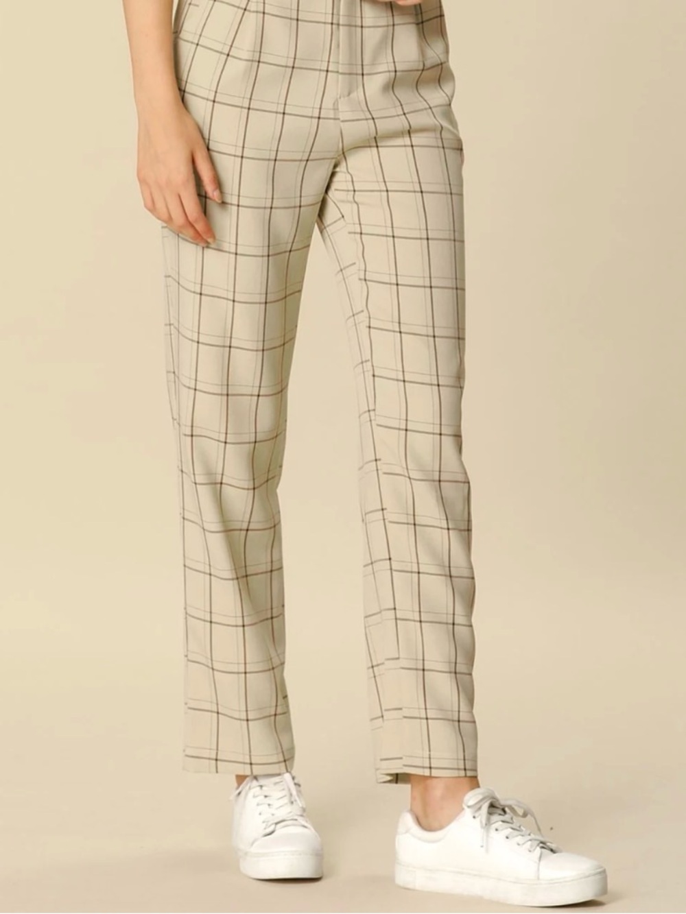 NWT PrettyLittleThing yellow check popper front skinny high-rise trouser Size 10